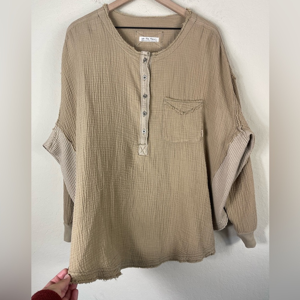 We The Free Oversized Henley Top Tan Size Medium